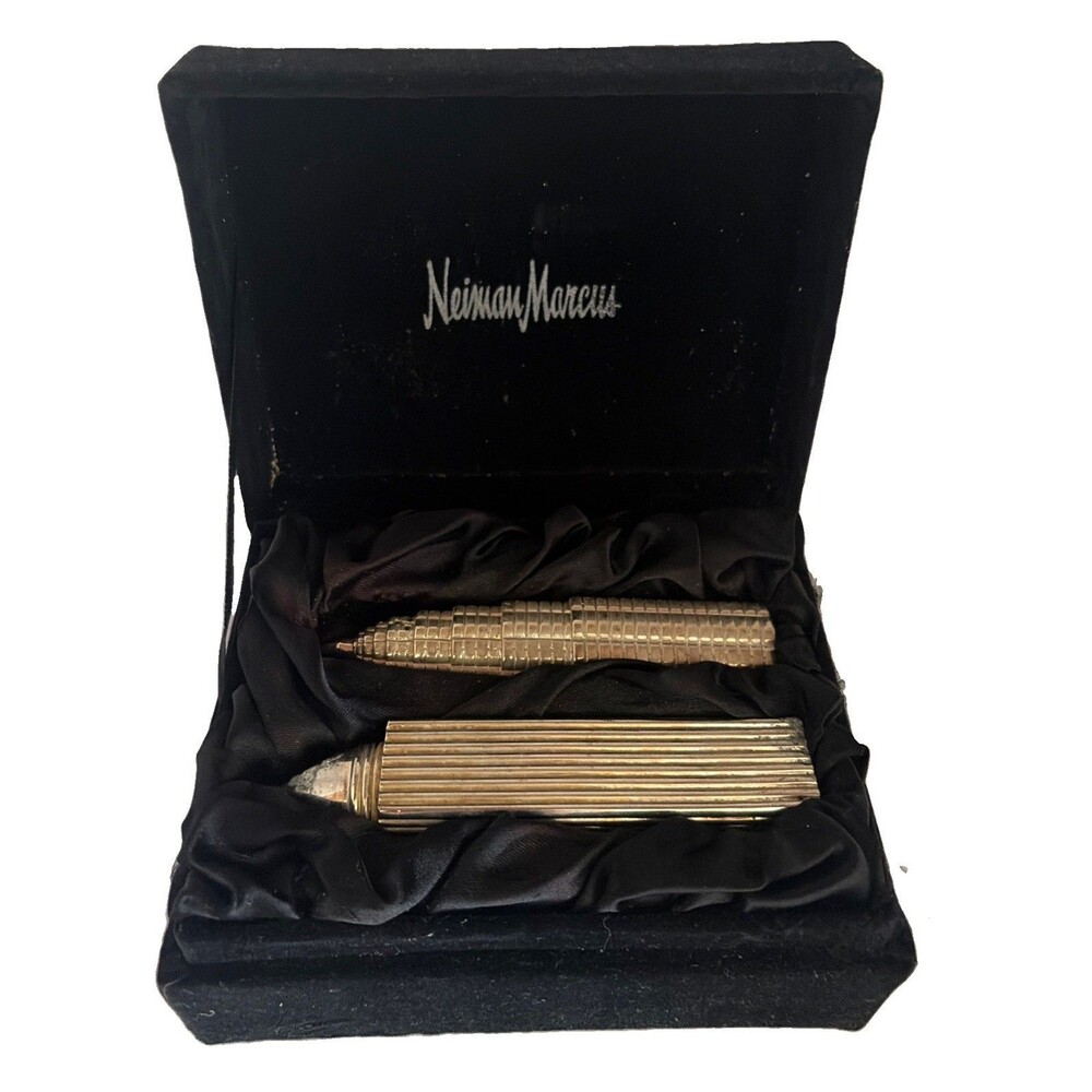 Vintage Neiman Marcus Silver Plate Skyscraper Salt & Pepper Shakers Original Box
